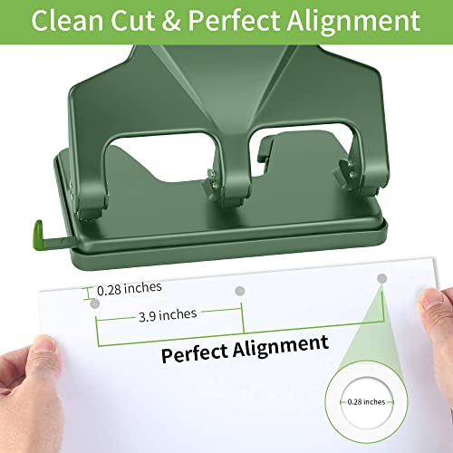 Heavy Duty 3 Hole Punch, 40-Sheet Heavy Duty Paper Punch, 50% Reduced Effort 3-Hole Punch, Afmat Metal Hole Puncher 3 Ring, Three-Hole Paper Puncher W/Large Chip Tray For Classroom, Office, Green #TOP2