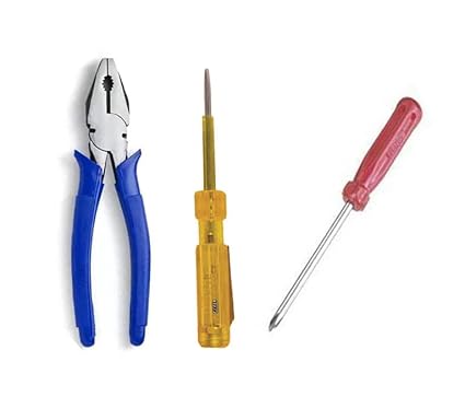 Red Champion Plier (Length 8.5 Inch) Pilaas Lineman Plier (Length 8.5 inch) With Tester 127mm/5.5'' Spark Detecting Screwdriver 3mm 500V AC And Star Screwdriver.