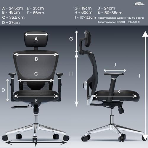 Image of Urbanova Pro Ergonomic Office Chair for Work | Multi-Lock with Seat Slider | 5 Year Warranty | 3D Armrest | Adjustable Lumbar (3D with 4 Position Lock, seat Slider)