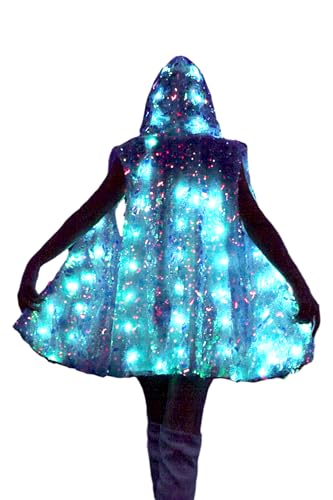 LED Light Up Jacket Vest for Women-Sparkling Pink Sequined Rave Outfit for Festivals,Parties,Halloween,Burning Man2