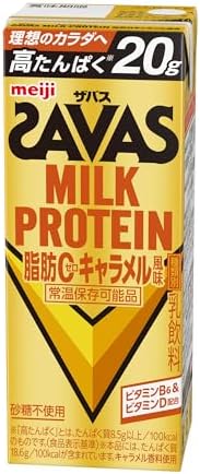 （11:00時点） SAVAS(ザバス) MILK PROTEIN 脂肪0 キャラメル風味 200ml×24本 たんぱく20g 明治 ミルクプロテイン