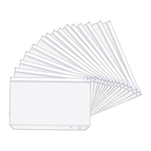 Oderra 15Pcs Pochettes Classeur A6, 6 Trous Pochette Plastique budget enveloppe pour documents cartes photos Transparent Budget Binder A6