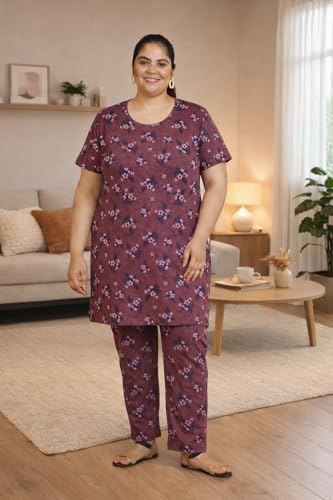 Image of RYSH Women's All-Over Printed Cotton Plus Size Longline T-Shirt with Pockets