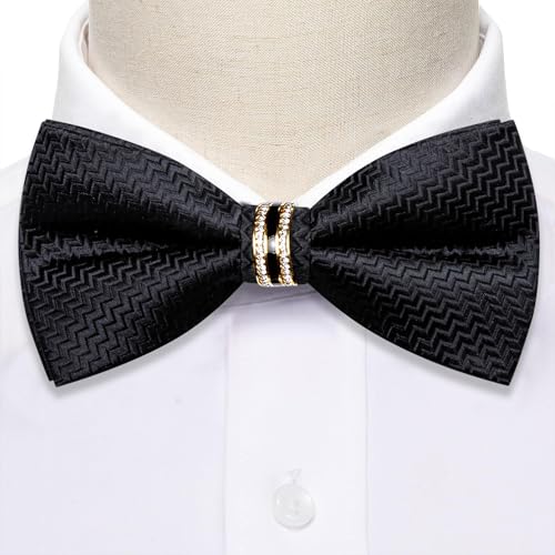 Image of YOHOWA Mens Bow Tie Set Paisley Pre-tied Bowties Adjustable with Handkerchief Cufflinks Gold Ring Set Wedding Prom Party
