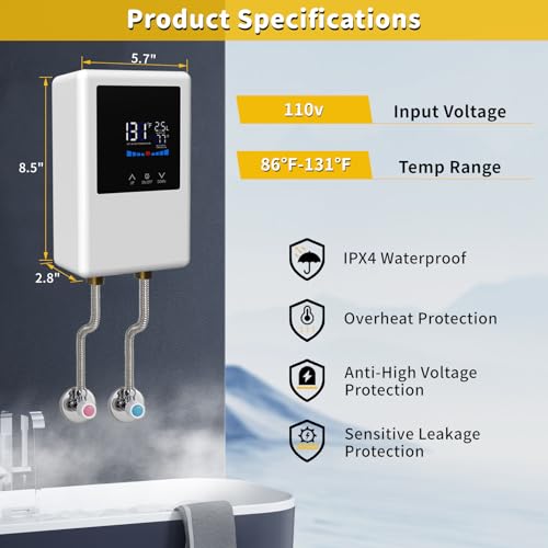Goyappin Tankless Water Heater Electric 110 V, Under Sink Instant Hot Water Heater Electric thumb #2