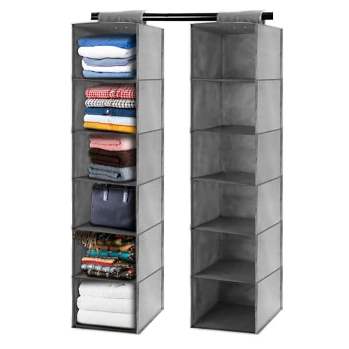 2PCS Hanging Closet Organizer, 6-Shelf Hanging Storage Shelves Wa...