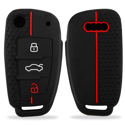 Premium TPU Schlüsselhülle für Audi Modelle A1, A3, A4, A6, S3, S4, S6, Q3, Q5, Q7, TT, RS4, RS6, R8 und Seat Exeo - Robuste Schutzhülle in Rot mit 3 Tasten - Optimaler Schutz und Elegantes Design