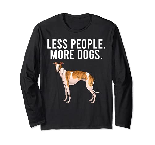 Less People More Dogs Whippet Funny Introvert Long Sleeve T-Shirt, Black