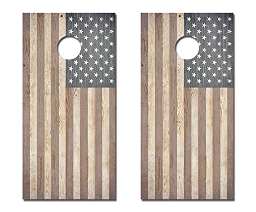 Cornhole Crew Wood Looking American Flag ACA Regulation Size Cornhole Board Decals