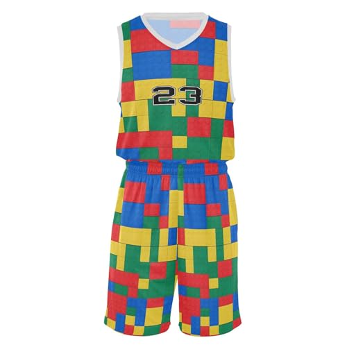 FLildon Building Blocks Boys Basketball Jersey Set Tank Top Shorts Tracksuit Sport Training Suit for Kids
