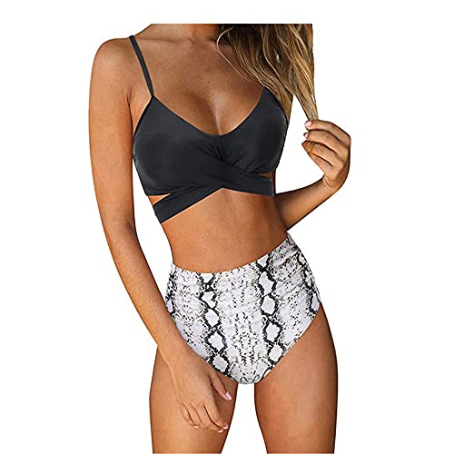 Women Bikini Swim Suits,Cross High Waisted String Floral Printed 2 Pcs Bathing Suits,Sexy Bikini Swimwear