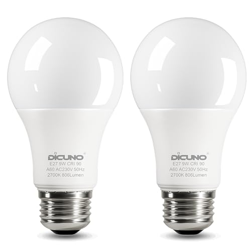 DiCUNO E27 Screw LED Bulb 9W=60W Warm White 2700K 806LM 2Pcs