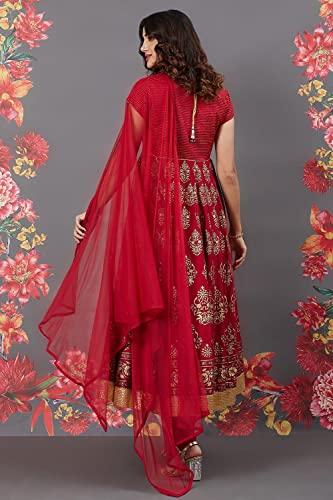 Shopirio Women and Girls Rayon Soft Fabric Maroon Color Foil Print Long Anarkali Kurti with Dupatta Gotta Lace Work Karwa Chauth Special Elegant Fashionable Designed Kurta 4 Shopirio Women and Girls Rayon Soft Fabric Maroon Color Foil Print Long Anarkali Kurti with Dupatta Gotta Lace Work Karwa Chauth Special Elegant Fashionable Designed Kurta - Image 4