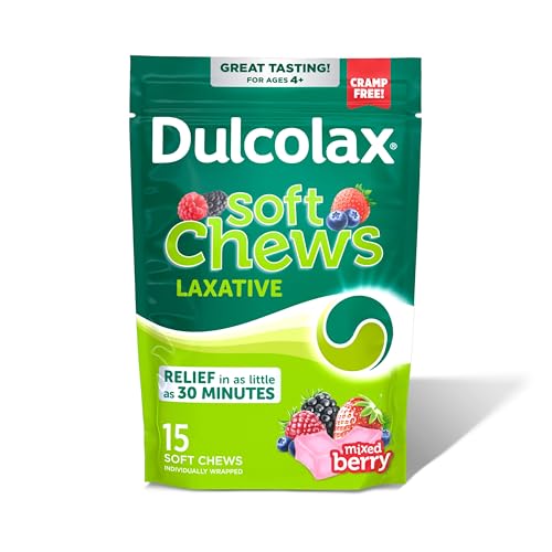 Image of Dulcolax Saline Laxative Soft Chews, Gentle Constipation Relief, Mixed Berry Flavor, Magnesium Hydroxide 1200 mg, 15 Count