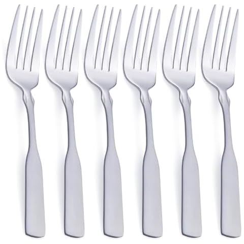 FULLYWARE Dinner Fork, Stainless Steel 7.6” Heavy Duty Fork Silverware, Metal Fork Cutlery Set, 6-Piece Cover