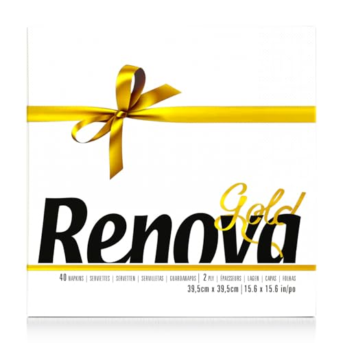 Renova Servilletas Renova Gold | 40 Servilletas Premium Blancas | Tamaño Grande | 2 Capas