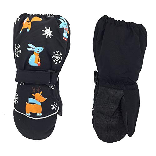 Guantes De Esquí para Niños 4-7 Años Niños Y Niñas Guantes De Extensión De Puños Cálidos Y Resistentes A La Nieve De Invierno (Negro) Cover