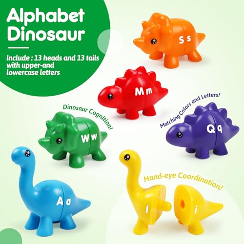 Image of USATDD Matching Letters Dinosaur Toy, Double-Sided ABC Letters Dinosaur Match Game Preschool Fine Motor Toy with Uppercase Lowercase Alphabet, Educational Learning Toys for Toddlers Boys Girls