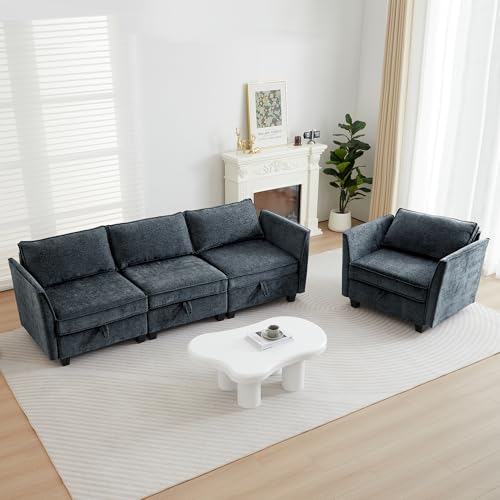 Image of ORRD 2 Piece Modular Sectional Sofa Set, Convertible Couch with Storage, Sofa Modular for Living Room, Office (Blue Grey)