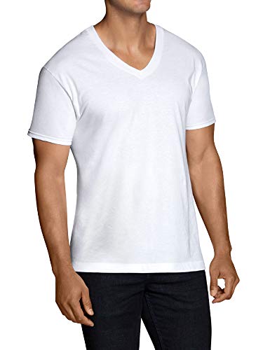 Fruit of the Loom Men's 6-Pack Stay Tucked V-Neck T-Shirt,White,X-Large