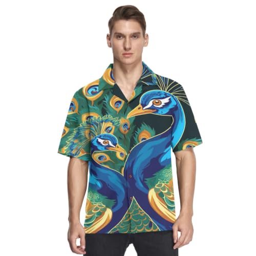 Chemise Hawaïenne Plumes de Paon Bleu Idéale pour l'Été et la Plage