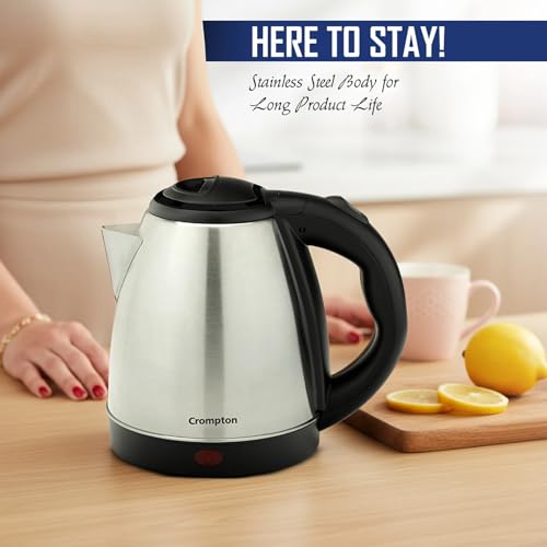 Image of Crompton Nigella 1.5L 1350W Stainless Steel Electric Kettle | Fast Boil | Auto Shut-Off | Dry Boil Protection | Cool Touch Handle | 360 Swivel Base | Black & Silver