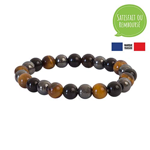 Garaulion Bracelet Pierre Naturelle 8mm, Femme,Homme Bijoux Pierre Précieuses, 20 modèles,Idee Cadeau (Oeil Multiple (Oeil de Tigre,Hématite, Obsidienne))