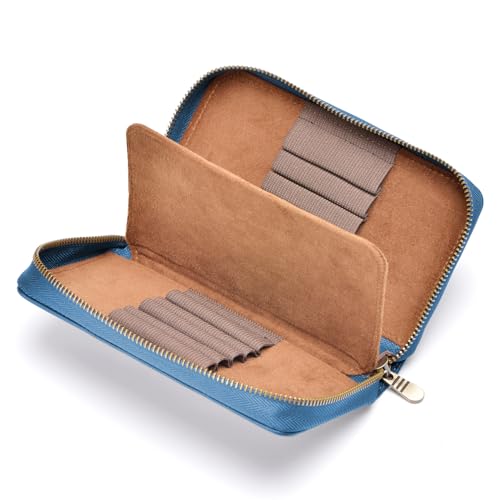 Image of Fountain Pen Leather Pen Case 10 Divided Slots, Rollerball Pen Holder Handmade Display Organizer Zippered Pouch