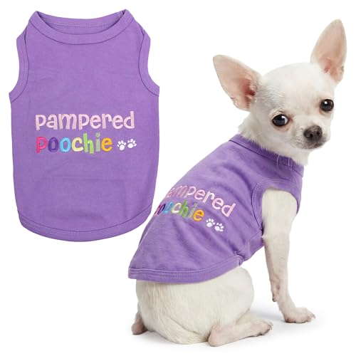 Parisian Pet Dog Shirt – 100% Cotton Shirts for Small Dogs – Sleeveless Pampered Poochie Puppy Clothes – Lightweight and Breathable Dog Apparel – Funny Dogs Clothes - Stretchy Pet T Shirts