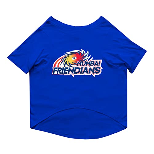 Image of Ruse Crew Neck Half Sleeves T-Shirt for Dogs IPL Replica Mumbai Friendians Team Dog Cotton Jersey Printed Breathable Tees Apparel for Pet - Gift for Dogs (Saint Bernard, Great) (Blue, XXL)