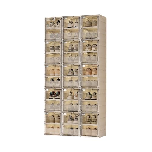Zapatero plegable de 10 niveles de plástico transparente que ahorra espacio, fácil de montar para entrada y dormitorio, diseño compacto de 30 rejillas