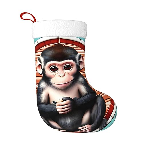 WHJWZY Calcetín decorativo de Navidad, para días festivos, fiestas, Navidad, Halloween y Año Nuevo, estampado de mono silencioso
