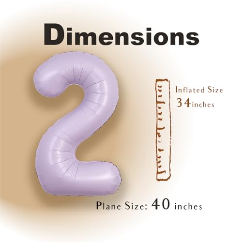 Image of SUWEN 40 Inch Light Purple Large 2 Balloon Number Big Foil Helium Lavender Number Balloons Huge Mylar 0-9 Giant Jumbo Happy 2nd Birthday Party Anniversary Decorations