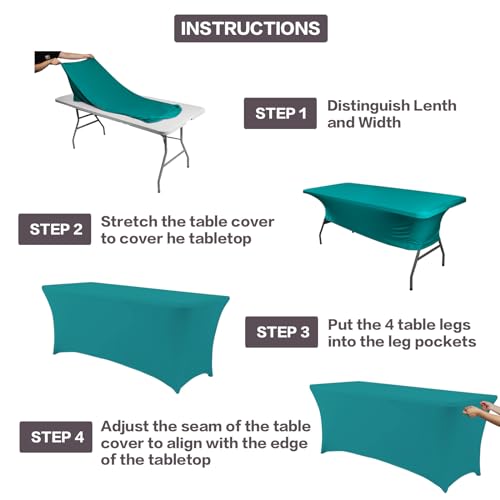 Image of IVAPUPU 2 Pack 4FT Table Cloth for Rectangular Fitted Events Stretch Lake Blue Table Covers Washable Cover Spandex Tablecloth Protector for Party, Wedding, Cocktail, Banquet, Festival