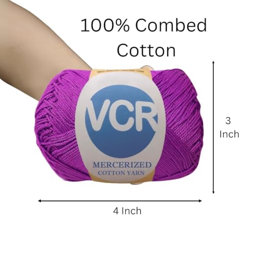 Image of VCR 4 Ply Medium Indigo 100% Mercerized Cotton Yarn, 60 Grams Hank, 190 Meters Length, Cotton Combed Ball, Smooth and Glossy Crochet Yarn for Crochet and Knitting, Pack of 1, Suitable for DIY Crafts
