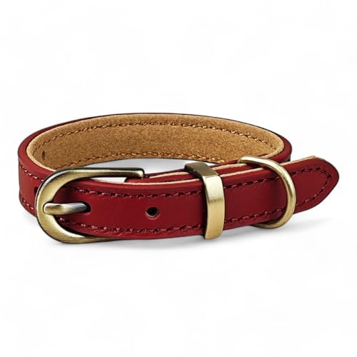 Beanspet 犬用首輪 本革 小型犬 中型犬 大型犬対応 軽量 アンティーク風金具付き レザーカラー スエード裏地付き 6サイズ展開 5色選べる ベーシックモデル (レッド, XXS)