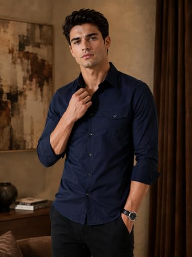 Image of Men's Double Flap Pocket | Regular Fit | Solid Spread Collar | Versatile Everyday Office Wear Comfortable |Stylish Design | Shirt