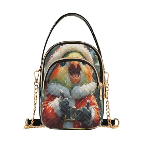Mnsruu Kleine Umhängetasche mit Papageien-Motiv, aus Leder, mit Schneeflocken, für Damen