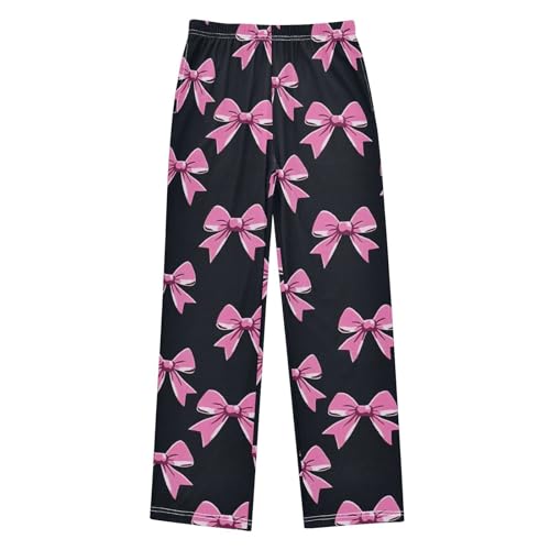 Pink Bow Tie Black Pajama Pants Long Sleep Pant Soft PJ Bottoms Sleepwear