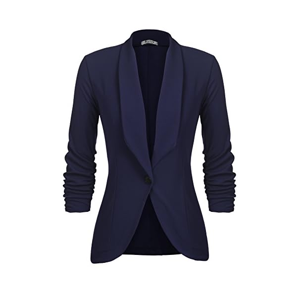 Beyove Women's 3/4 Sleeve Blazer Open Front Blazer Jacket Work Office Plus Size Blazer Navy Blue XXL