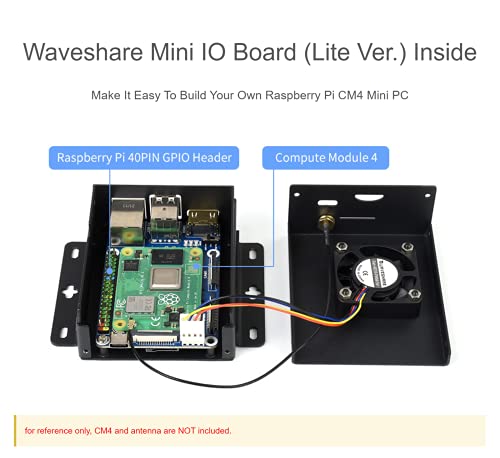 Image of waveshare Mini-Computer Based on Raspberry Pi Compute Module 4 (NOT Included), CM4-IO-BASE-A (Lite Ver.) Inside, Metal Case, with Cooling Fan, Onboard Connectors Including CSI /DSI /HDMI /USB /RJ45 etc.