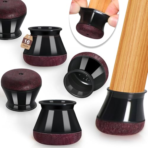 Image of YOZON Chair Leg Floor Protectors Felt Silicone Caps Strengthen Bottom | Chair Leg Protectors for Hardwood Floors Anti-Scratch Reduce Noise 16 Pack Black Round Large Fit 1-3 /16 inch to 1-5 /8 inch (30-40mm)