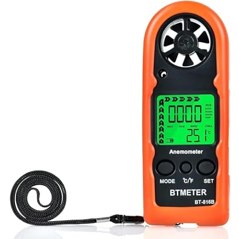 BTMETER Anemometer Handheld Wind Speed Meter, BT-816B Mini Digital Air Flow Meter with LCD Backlight/Wind Chill & Temp, Max/Avg/Current Mode to Measure Air Flow Velocity for Sailing Drone Golf HVAC Cover