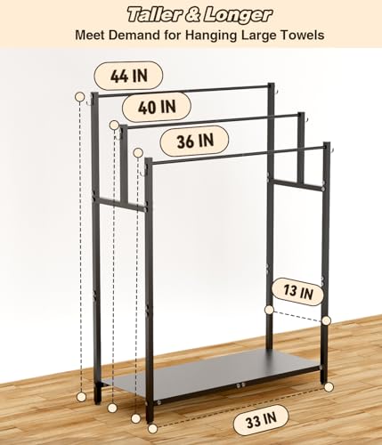 Mondazie-44-Free-Standing-Towel-Racks-for-Bathroom-Towel-Storage-Black-3-Tier-Oversized-Pool-Towel-Drying-Rack-Outdoor-Blanket-Ladder-Holder-with-Shelf-6-Hooks-for-Bedroom-Living-Room-Poolside