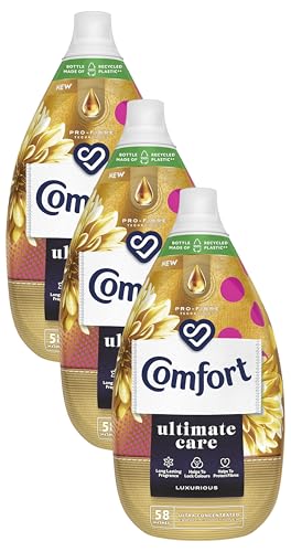 Comfort Ultimate Care Luxurious bottle made of 100% recycled plastic* Ultra-Concentrated Fabric Conditioner for complete clothes protection 58 Wash 870 ml (Pack of 3)