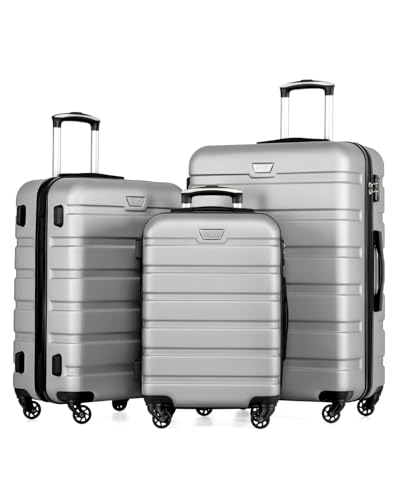 COOLIFE Maleta rígida con ruedas y 4 ruedas, Plata clara., Koffer-Set, Maleta premium