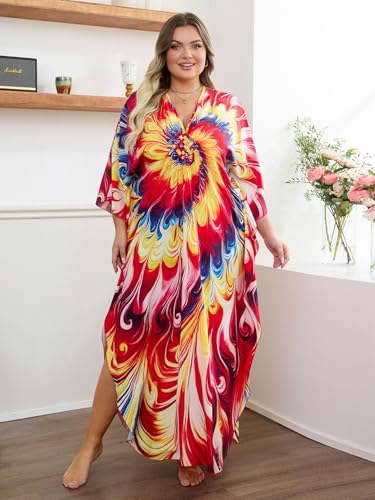 Image of Kaftan Dress for Women - Plus Size Caftan Maxi Beach Dress Moo Moos Loungewear, Swimsuit Cover Up for Beach, Pool or Vacation
