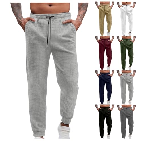 Casual Pants for Men Knitted Waffle Training Pant Straight-Leg Tapered Basic Sweatpants Regular Fit Textured Trousers4