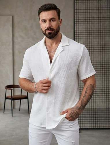Image of MiraMichi Men's Regular Fit Cotton Blend Shirts | Half Sleeve Solid Pattern | Casual Wear for Everyday Style