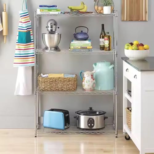 Image of Premium Heavy-Duty 3-Tier Chrome Metal Wire Storage Rack Shelf Organizer | Adjustable Multipurpose Freestanding Shelving Unit for Home, Office, Kitchen | Size 17 inch D x 27 inch W x 30 inch H Inch
